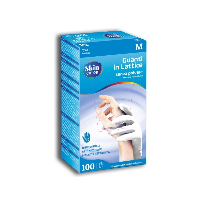 skin chlor guanti in lattice monouso bianchi senza polvere taglia m 7 / 7