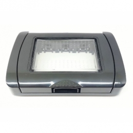 placca coperchio stagna nera 3 posti moduli ip55 idrobox compatibile con bticino 24603l