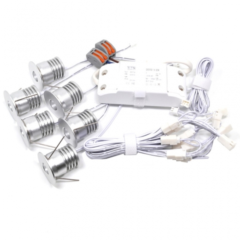 kit 6 punti luce Led 3 watt luce fredda incasso 1800Lumen + prolunga 3Mt + driver
