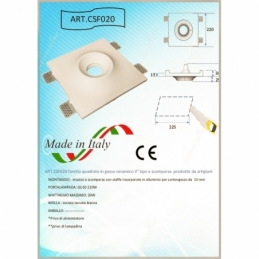 faretto incasso quadrato in gesso con svasatura a scomparsa csf020