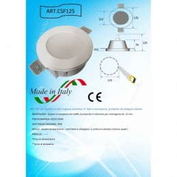 faretto da incasso in gesso ceramico tondo con vetro satinato grande csf125