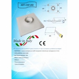 faretto in gesso ceramico quadrato con rilievo artistico verniciabile csf140