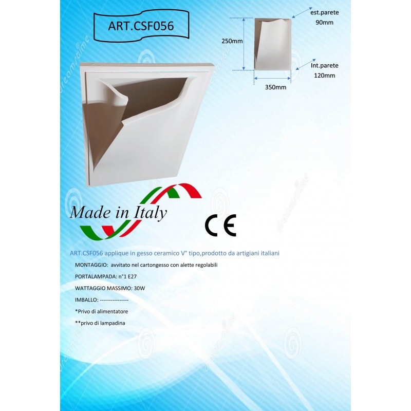 applique plafoniera da incasso in gesso ceramico panneggiata verniciabile cfs056