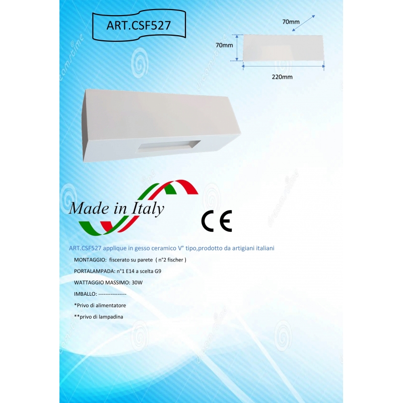 applique lampada biemissione in gesso ceramico verniciabile csf527