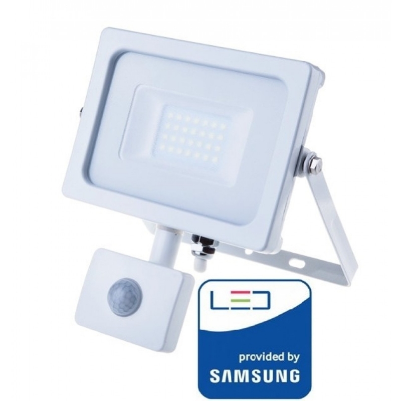 v tac faro led vt 20 s superslim chip samsung 20w ip65 luce fredda  6400k con sensore di movimento e creuscolare sku 450