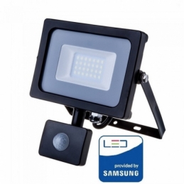 v tac faro led vt 30 s superslim nero chip samsung 30w ip65 luce calda 3000k con sensore di movimento e creuscolare sku 460