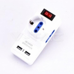 v tac multipresa adattatore triplo con schuko 2 porte usb e interruttore luminoso sku  8830