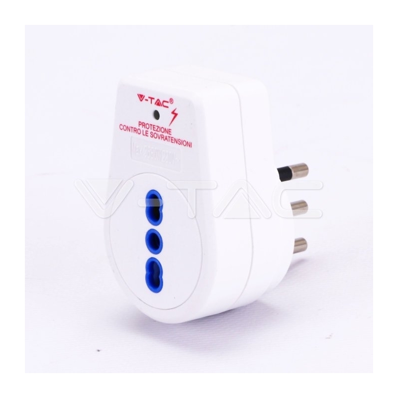 v tac adattatore singolo con protezione contro le sovratensioni  colore bianco con spina italiana 16a sku 8832