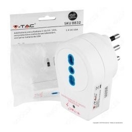 v tac adattatore singolo con protezione contro le sovratensioni  colore bianco con spina italiana 16a sku 8832