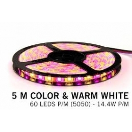strip striscia led 12v ip65 stagna 72w smd5050 RGB+LUCE CALDA  5 metri elt017
