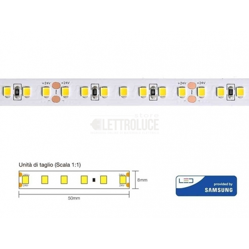 strip led cl60072 72w 14.4w a metro 24v ip20 3000k luce calda chip samsung 4216