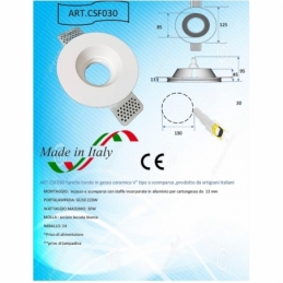 Faretto incasso rotondo grande in gesso fisso a scomparsa verniciabile x GU10 moderno nuovo